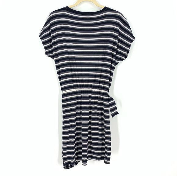 Black & White Striped Wrap Mini Dress Medium - Picture 3 of 7